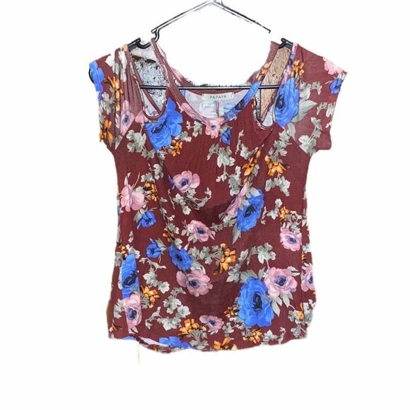Papaya Floral Cold Shoulder Tank Top Brown Multicolor Size M - Picture 3 of 6